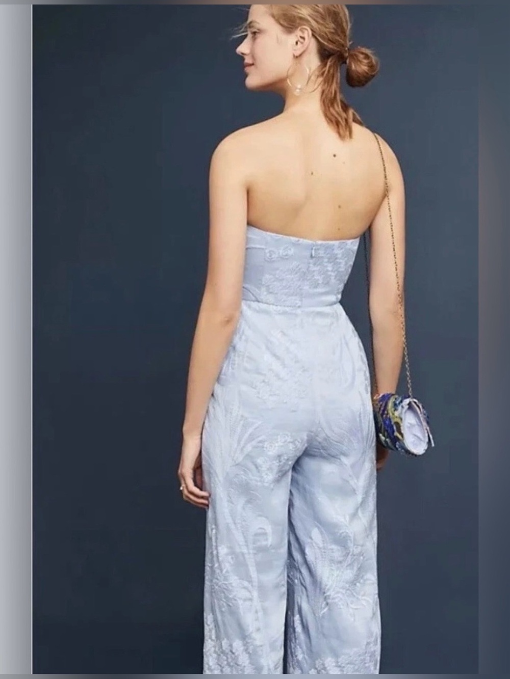 Anthropologie Aijek Natalia Embroidered Silk Linen Strapless Jumpsuit - Picture 2 of 16